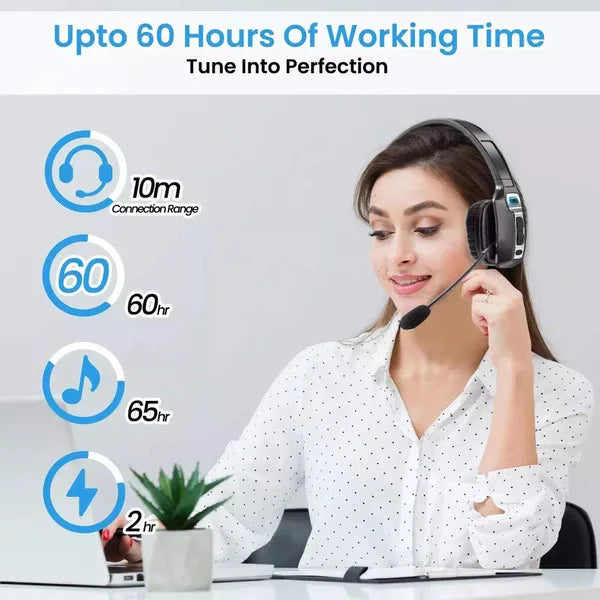 AI Trucker Headset Wireless Bluetooth 5.2 Noise Cancelling Mic For Phones PC US