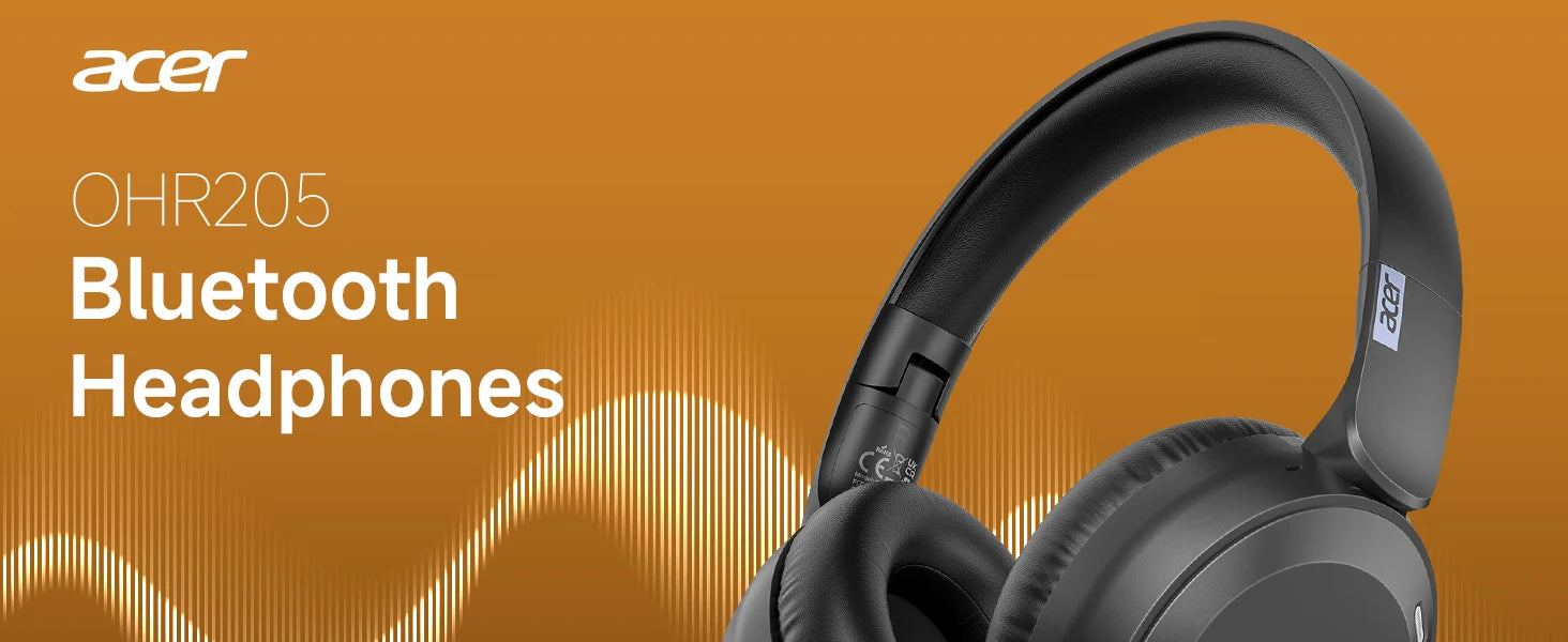 Acer OHR205 Wireless Bluetooth 6.0 Headphones Foldable Over-Ear Headphones Memory Foam Earpads Multipoint for Travel,Home,Office