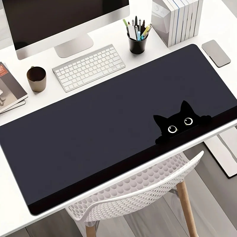 Large Black Cute Cat Mouse Pad Gaming Non-slip Rubber Base Precise Seam Design Washable Durable PC Desk Mat for Games and Office