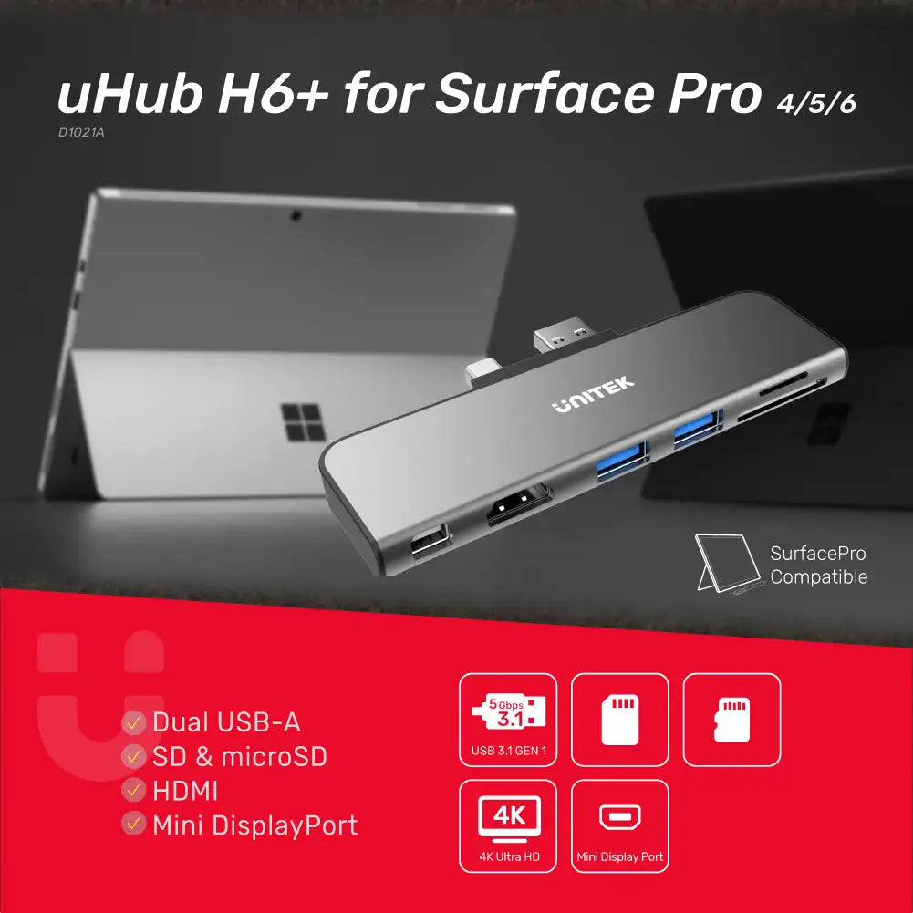 Unitek USB 3.0 HUB for Microsoft Surface Pro Mini Display Docking Station 4K HDMI Micro SD/SD Card Reader Adapte