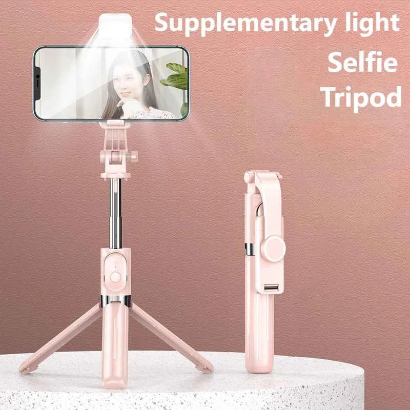 Extendable 1M Bluetooth Selfie Stick with Fill Light and Tripod Stand for Handheld Tk Live Desk Mount