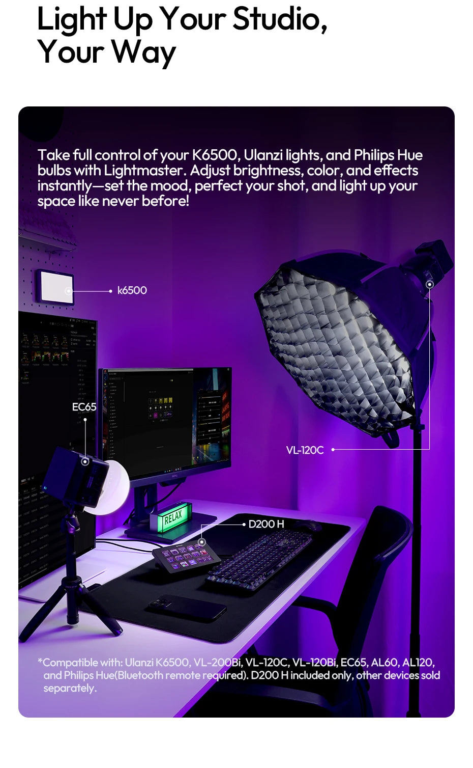 Ulanzi D200H Deck Dock AI-Powered Office Streaming Controller for Computer Fill Light for Intelligent Live broadcast Room