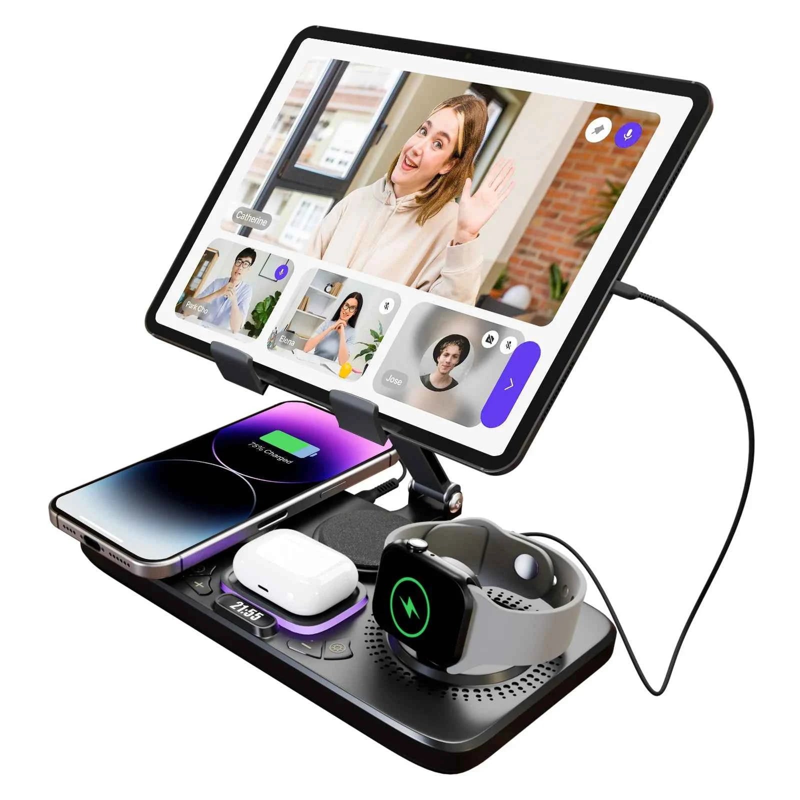 7 in 1 Wireless Chargers Station Magnetic 15W Fast Charg Foldable Multiple Devices for iPhone 17 16 15 14 13 Apple Watch Airpods