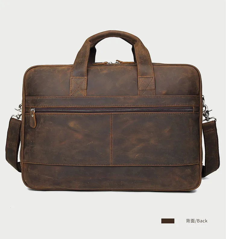 High Quality Genuine Leather Men Briefcase Business bag Crazy Horse Leather Large 17