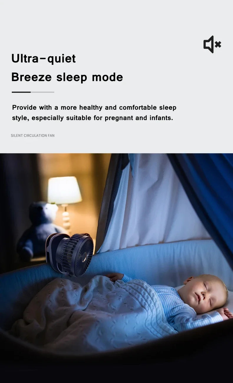 Mini 10000mAh Chargeable Clipped Fan 360° Rotation 4-speed Wind USB Desktop Ventilator Silent Air Conditioner for Bedroom Office