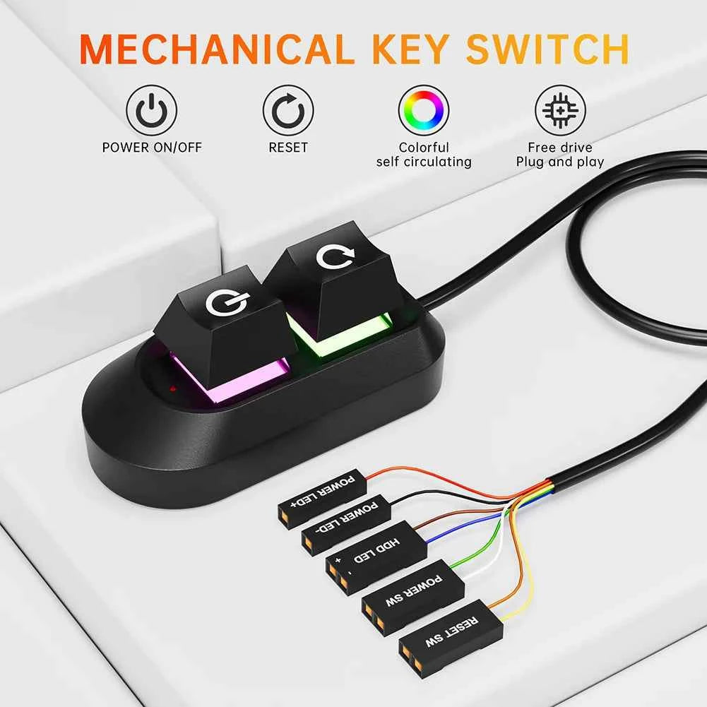 2M Desktop Computer Power Button RGB Lighting External Power Switch Motherboard Switch On Off PC Power Switch Button for PC Case