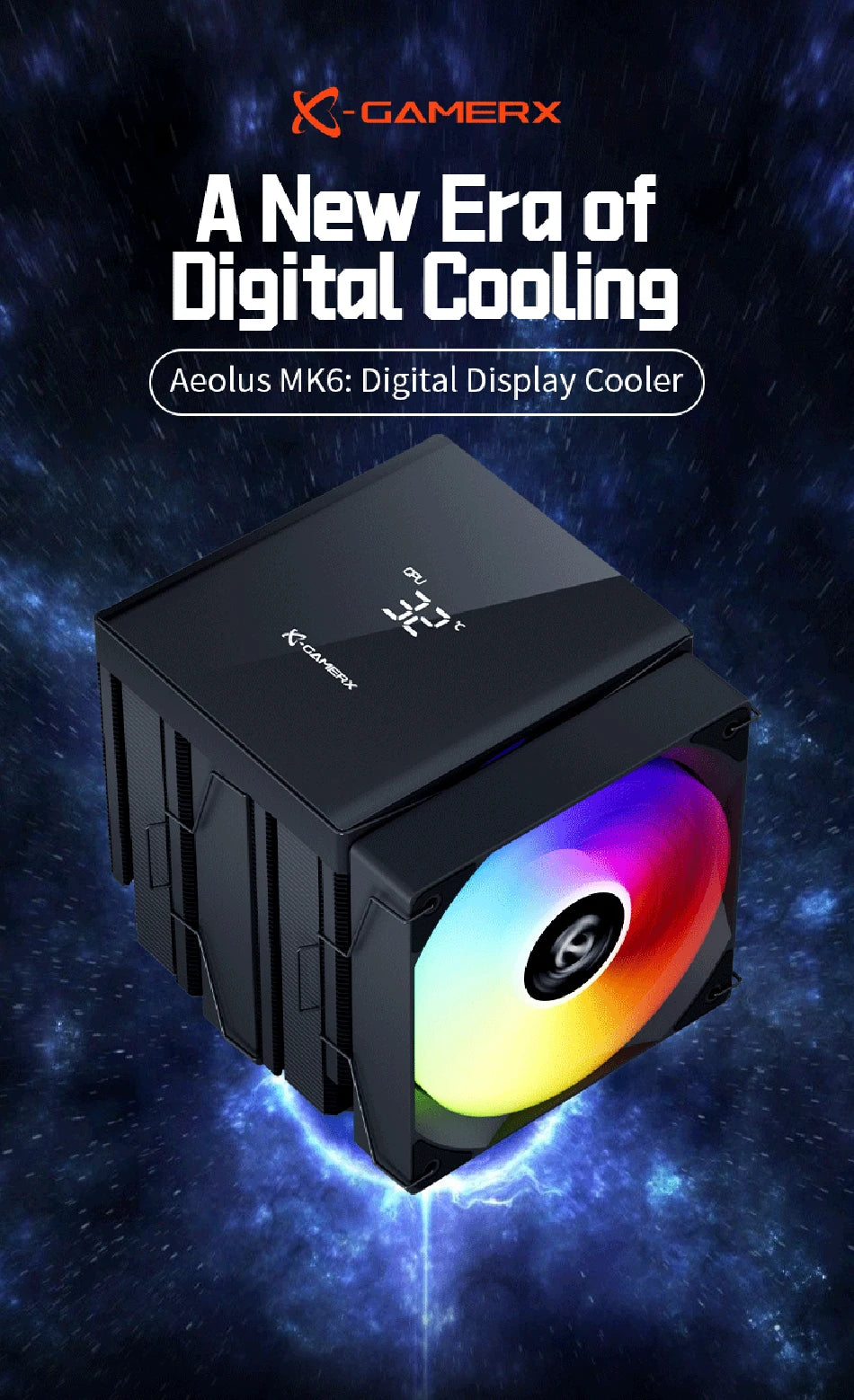Power Train X-GAMERX MK6 Dual Tower CPU Cooler ARGB Digital Display Six Heat Air Cooling For LGA1700 115X AM5