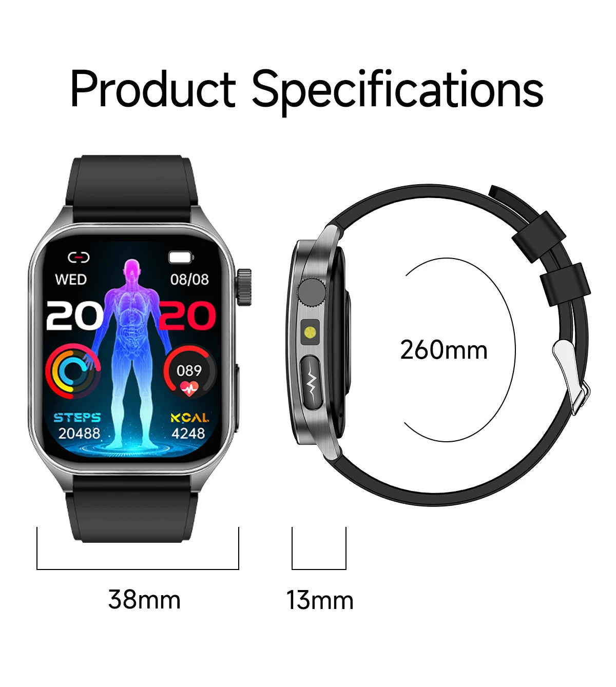 New Laser Treatment Three High Smart Watch Men ECG Heart Rate Uric Acid Health Tracker 1.95 inches Sapphire Glass SmartBracelet