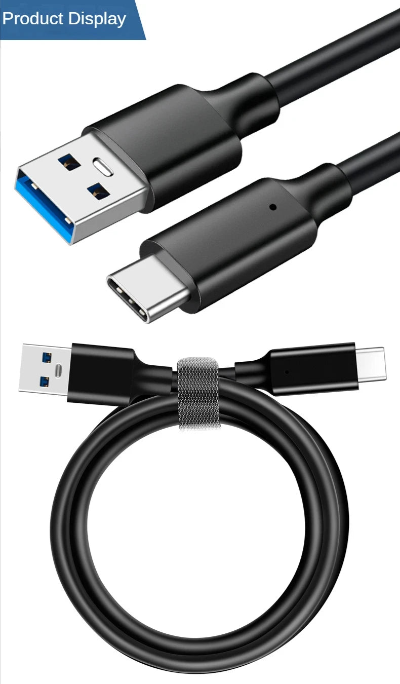 USB3.2 10Gbps Cable USB Type A to USB C 3.2 Gen2 Cable Data Transfer USB C SSD Hard Disk Cable 3A 60W QC 3.0 Fast Charging 1m 2m
