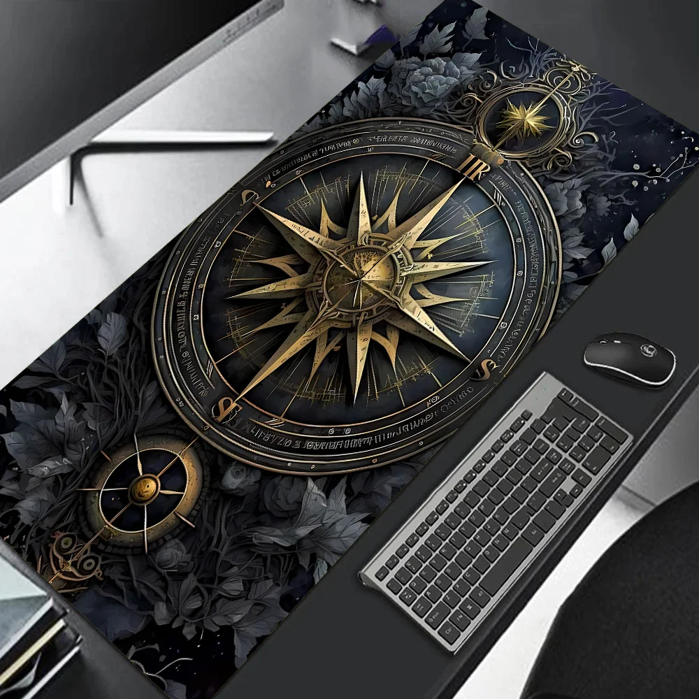 XXL Vintage Steampunk Compass Design Mouse Pad Large Gaming Office Desk Mat Non-Slip Stitched Edges for Gamers and Home Office