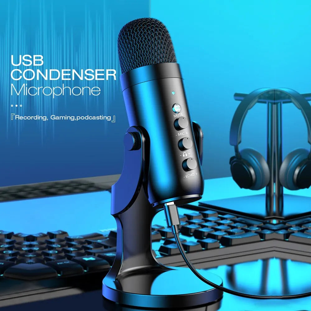 Haomuren USB Microphone for PC Mac Gaming Recording Stream Podcast, Computer Condenser Mic with Phone Adapter Headphone Output - WinSupport Tech