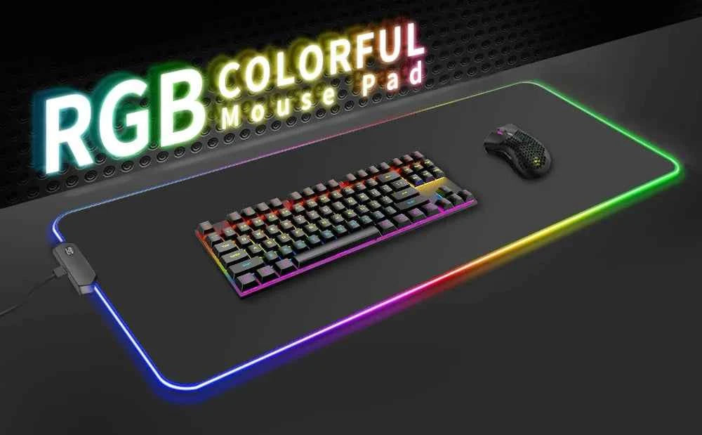 Redragon RGB LED Gaming Mouse Pad Rug Cool Anti-skid Keyboard Mat Computer Desk Accessories Mousepad Luminous Laptop Game Mats