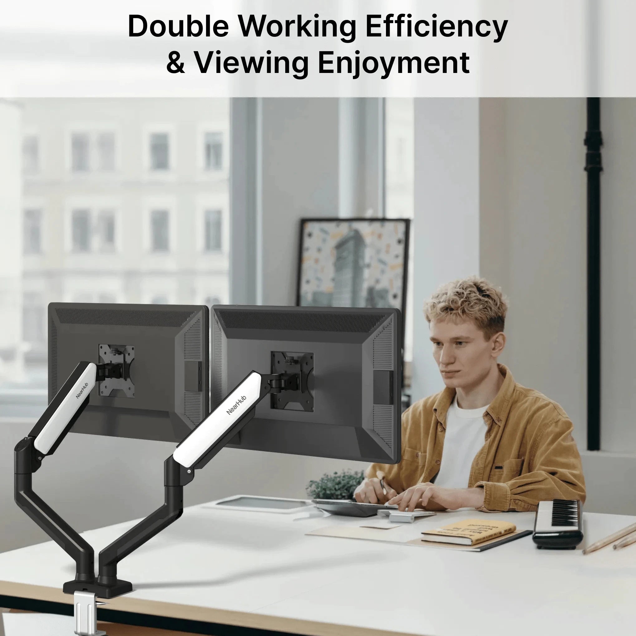 Nearhub US Free Shipping Monitor Arm Dual Arm With C-Clamp Grommet Mount,Flexible Adjustment Effortless Installation Monitor Arm