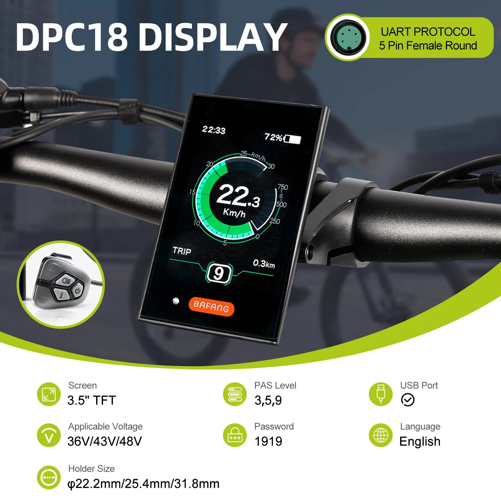 Bafang UART Display Protocol LCD Instrument 36V 48V 52V EKD01 Bluetooth Computer DZ40 DPC18 SW2-M58 for Hub Mid Motor Ebike Kits