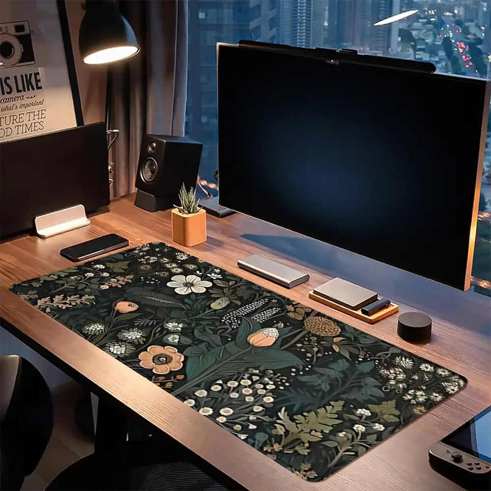 1Pc Gaming Mouse Pad Boho Flowers Large Desk Mat Office Desk Accessories With Stitched Edge Non-Slip Mousepad Rubber Base Desk Pad 35.4x15.7 Inch For Home