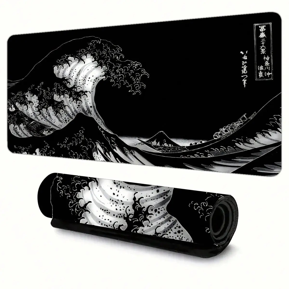 XXL Gaming Mouse Pad Featuring A Black-And-White Wave Art Design; Washable Surface; Stylish Rectangular Desk Mat Suitable For Desktops, Laptops, Office Work