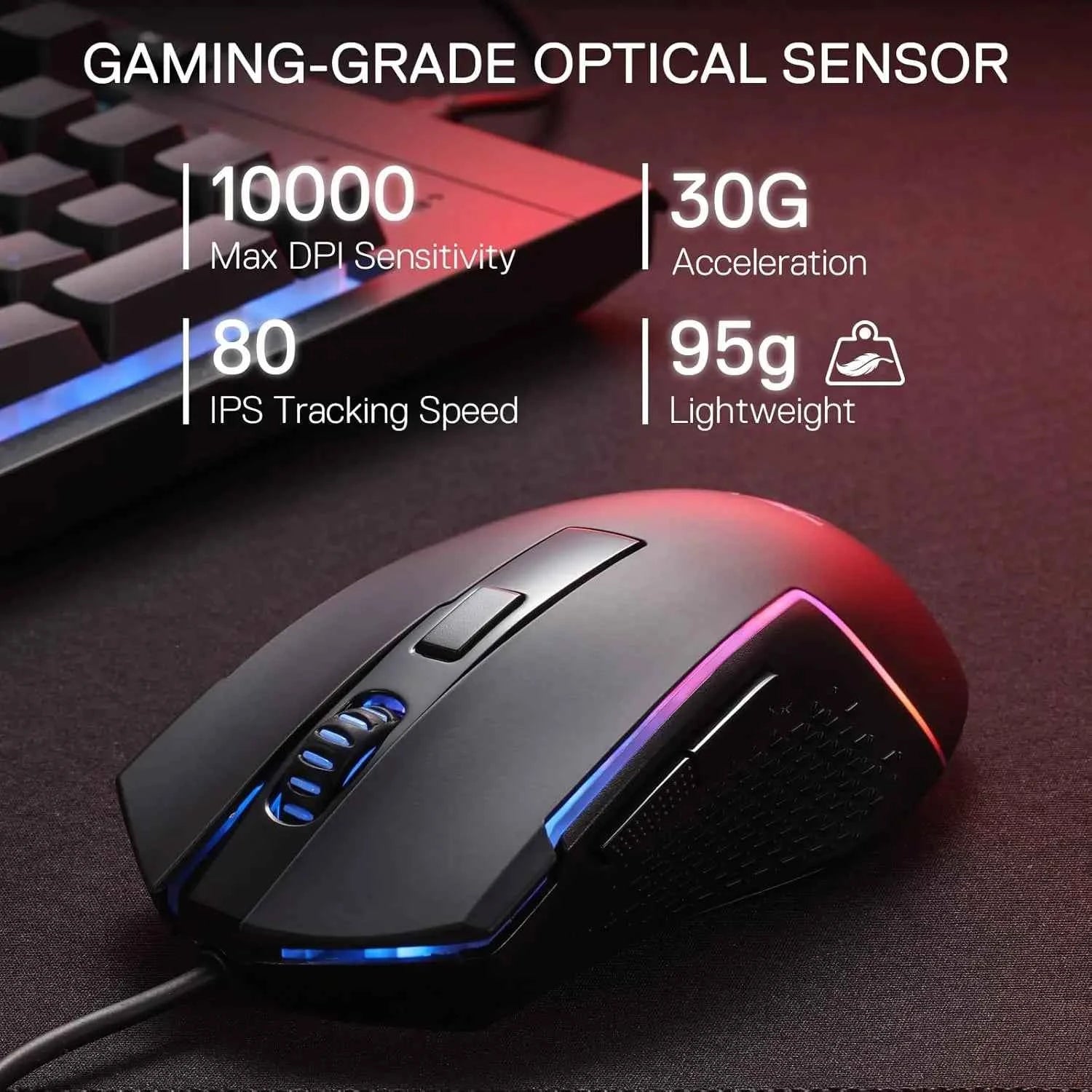 Redragon S151 Gaming Keyboard & Mouse Combo, 104 Keys K525 Wired RGB Membrane Keyboard and 10000 DPI Wired M616 Gaming Mouse