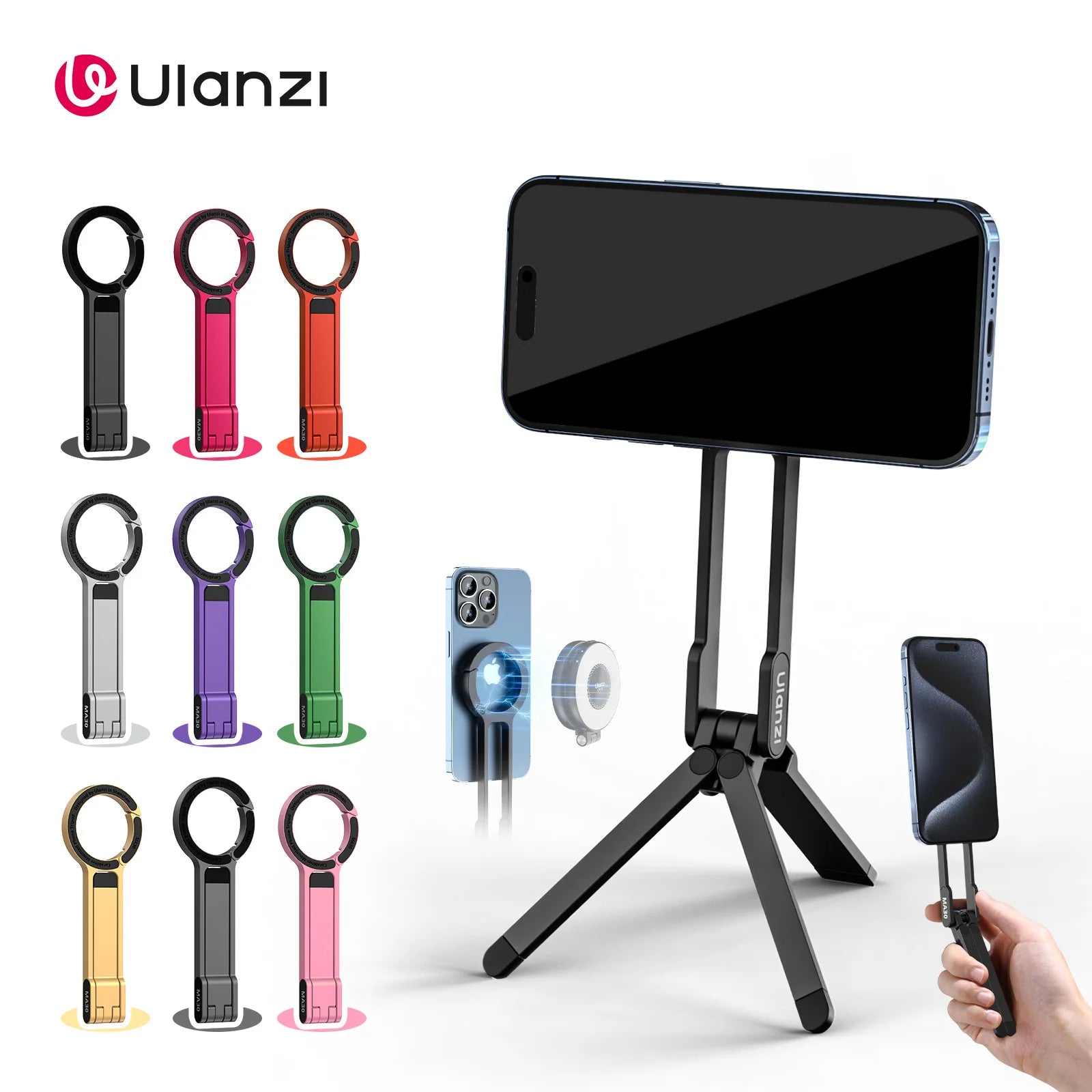 ULANZI MA30 Aluminum Magnetic Phone Tripod Stand Compatible with iPhone 16 Samsung Xiaomi Huawei Vivo OPPO - Mini Bracket for Magsafe Smartphones