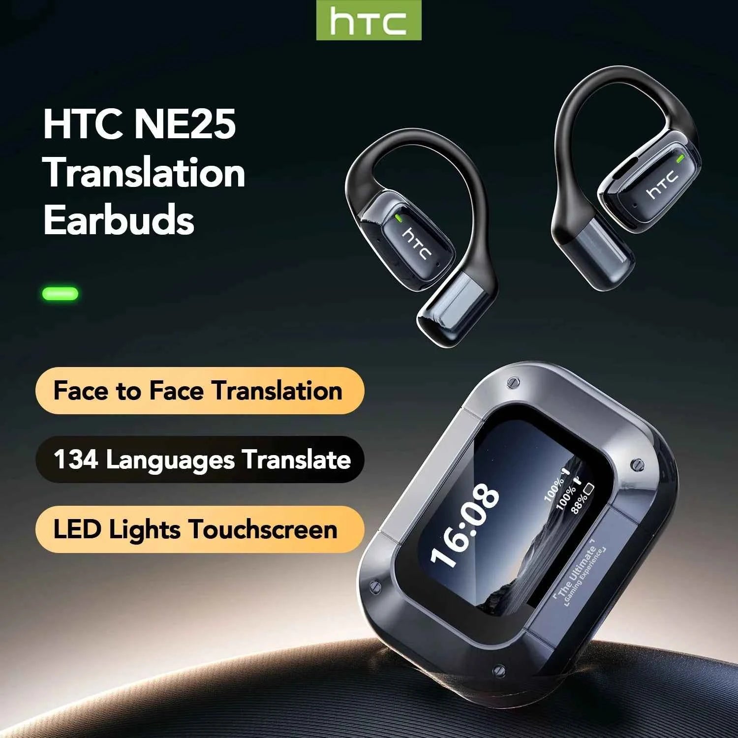【AI Translator Earbuds】HTC NE25 Bluetooth Earphones LCD Touch Screen Sport Wireless Headphones Long Life with HD Mic