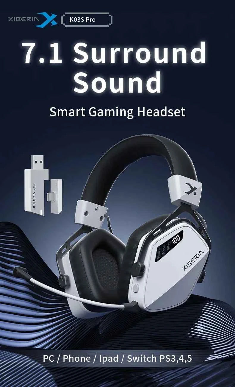 XIBERIA Wireless Gaming Headphones K03S Pro 7.1 Surround Sound 2.4GHz 4 Mode Headsets Gamer 2000mAh Battery Low Latency IEM