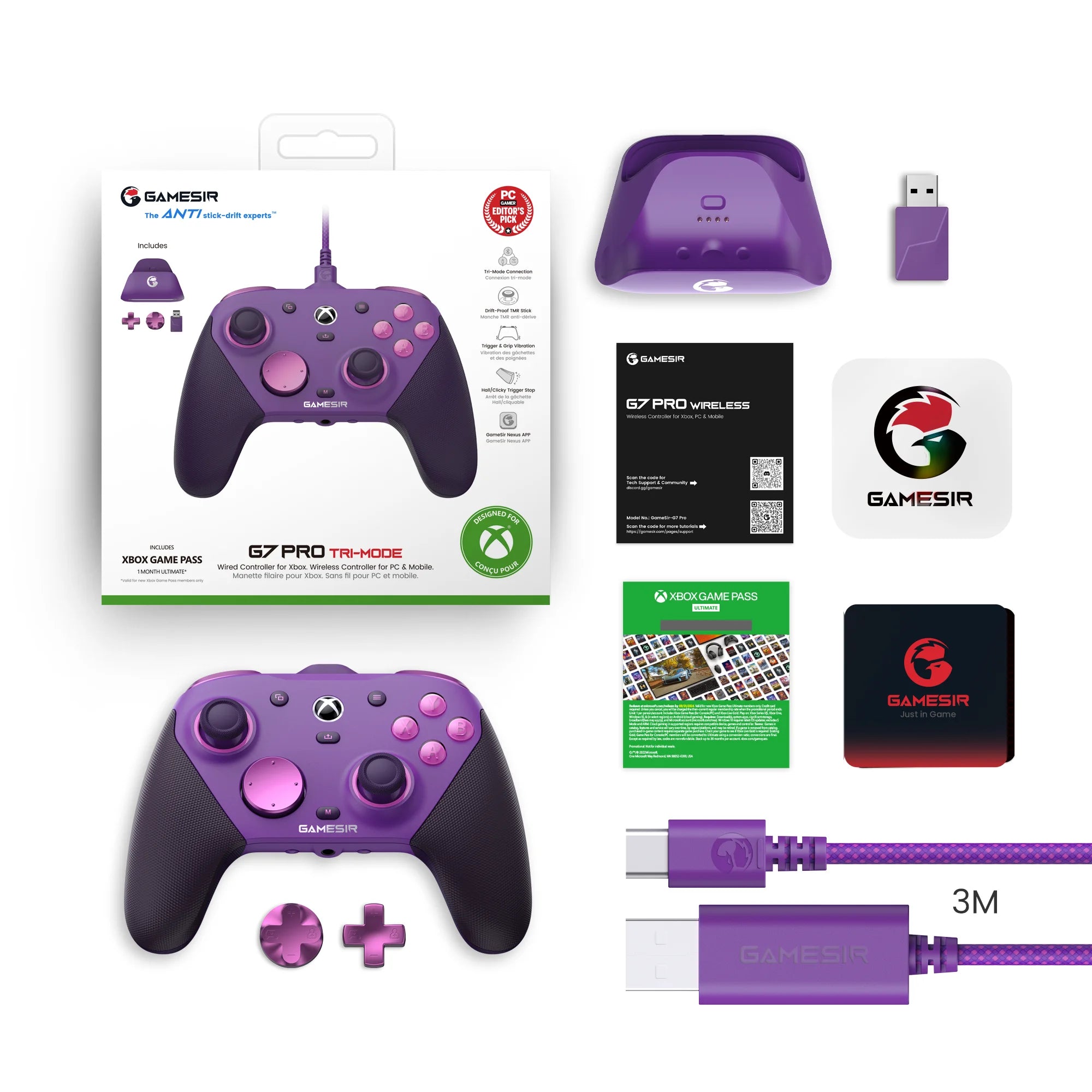 GameSir G7 Pro Xbox Series X|S Controller – Wired for Xbox, Wireless for PC, Bluetooth for Android – Hall Effect, Charging Dock