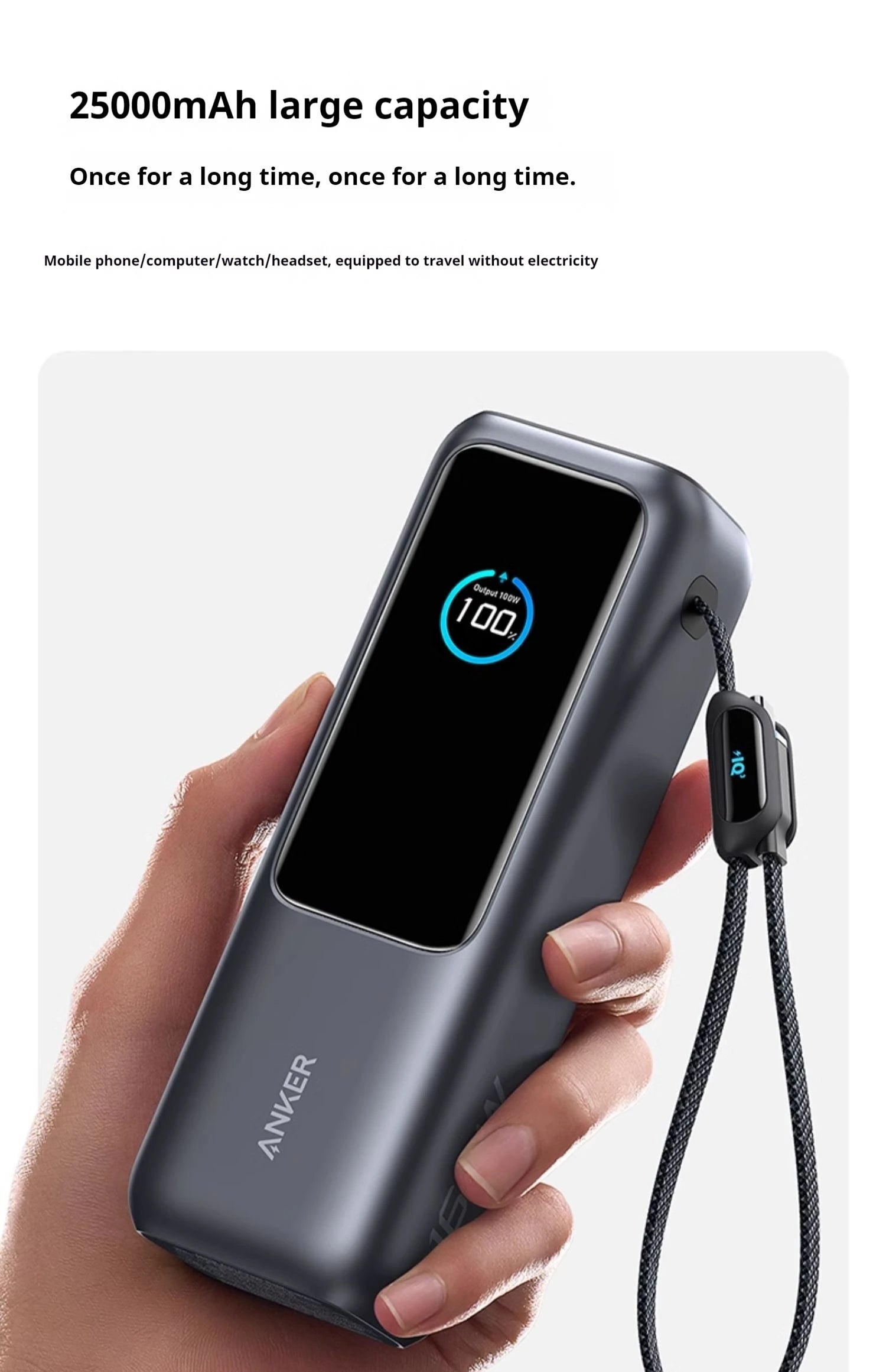 NEW Anker 165W Max Power Bank 25000mAh High Capacity Retractable Cables Fast Charge Mobile Phone Power Bank Gift Lightweight PC
