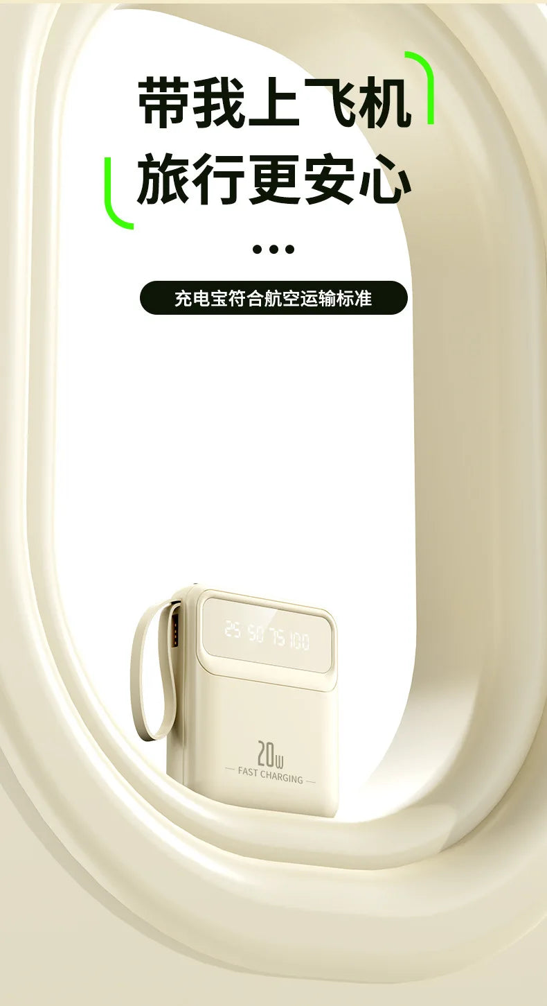 20000mAh 10000mAh Power Bank Built-in Cable Phone External Battery Powerbank Charger for Xiaomi Poco iPhone Samsung iPad