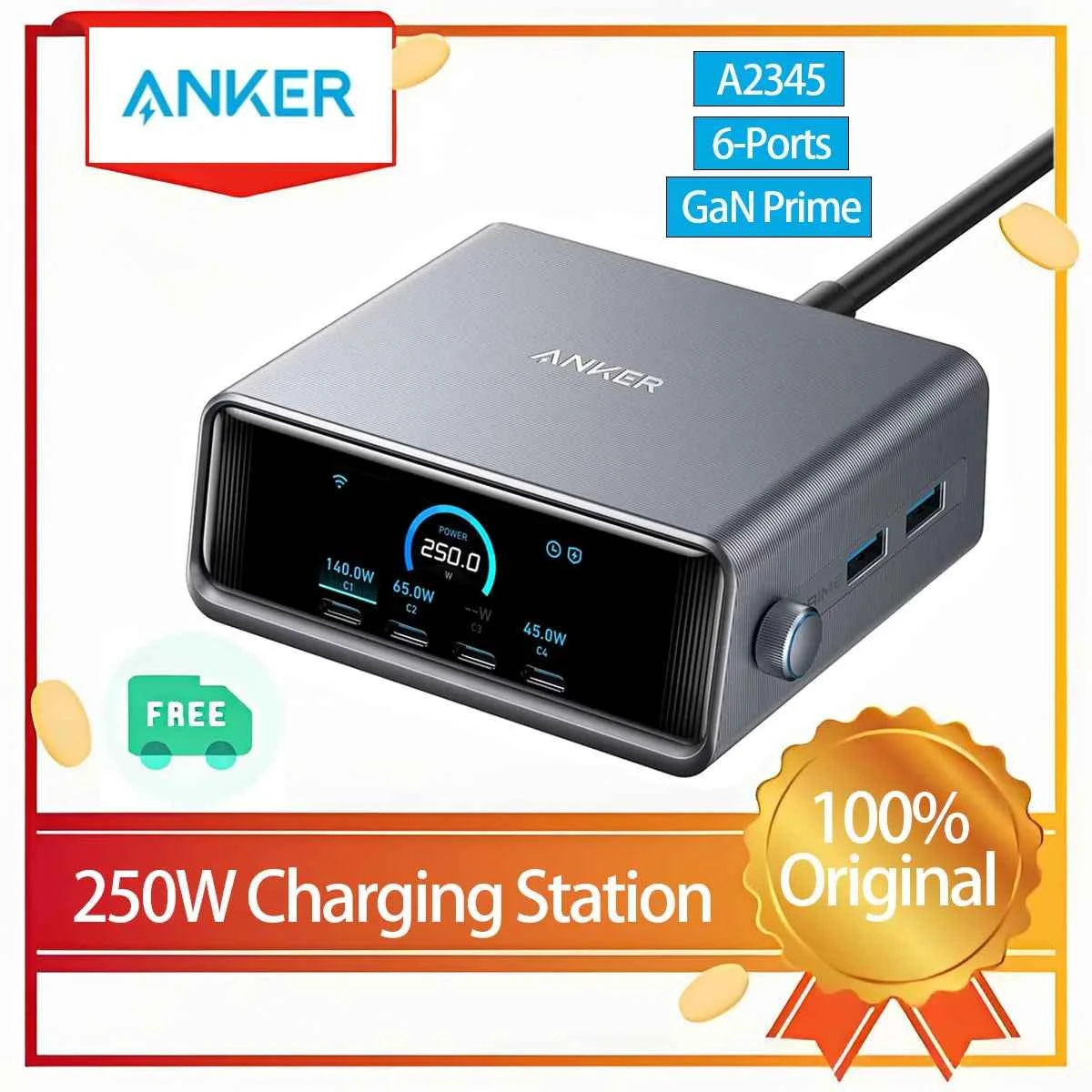 Anker Prime 250W USB-C Charger A2345, Ultra-Fast 6-Port GaN Charging Station, 2.26