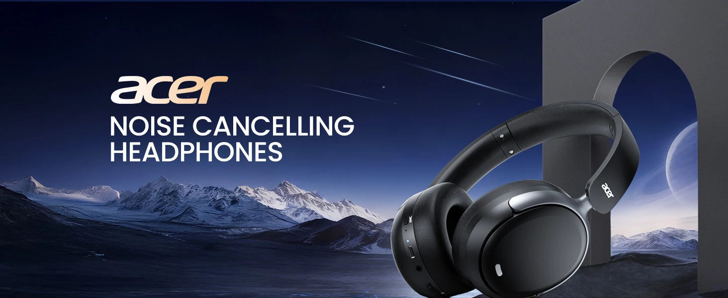 Acer OHR516 Wireless Over Ear Bluetooth 5.4 Headphones Active Noise Cancellation Dual Device Pairing Comfortable Foldable Design