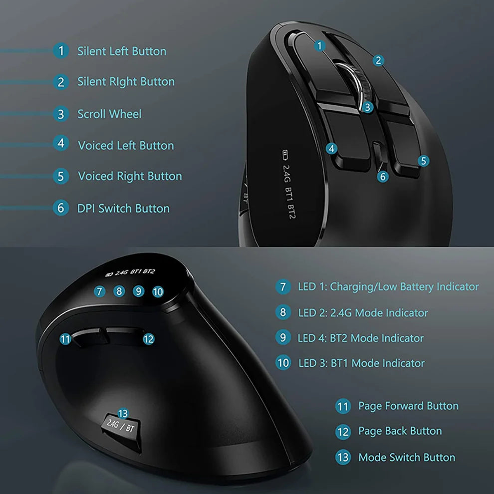 Ergonomic Wireless Silent Split Keyboard Mouse Combo With Wrist Rest BT Dual Mode Wireless Rechargeable Keyboard For Win7/8/10