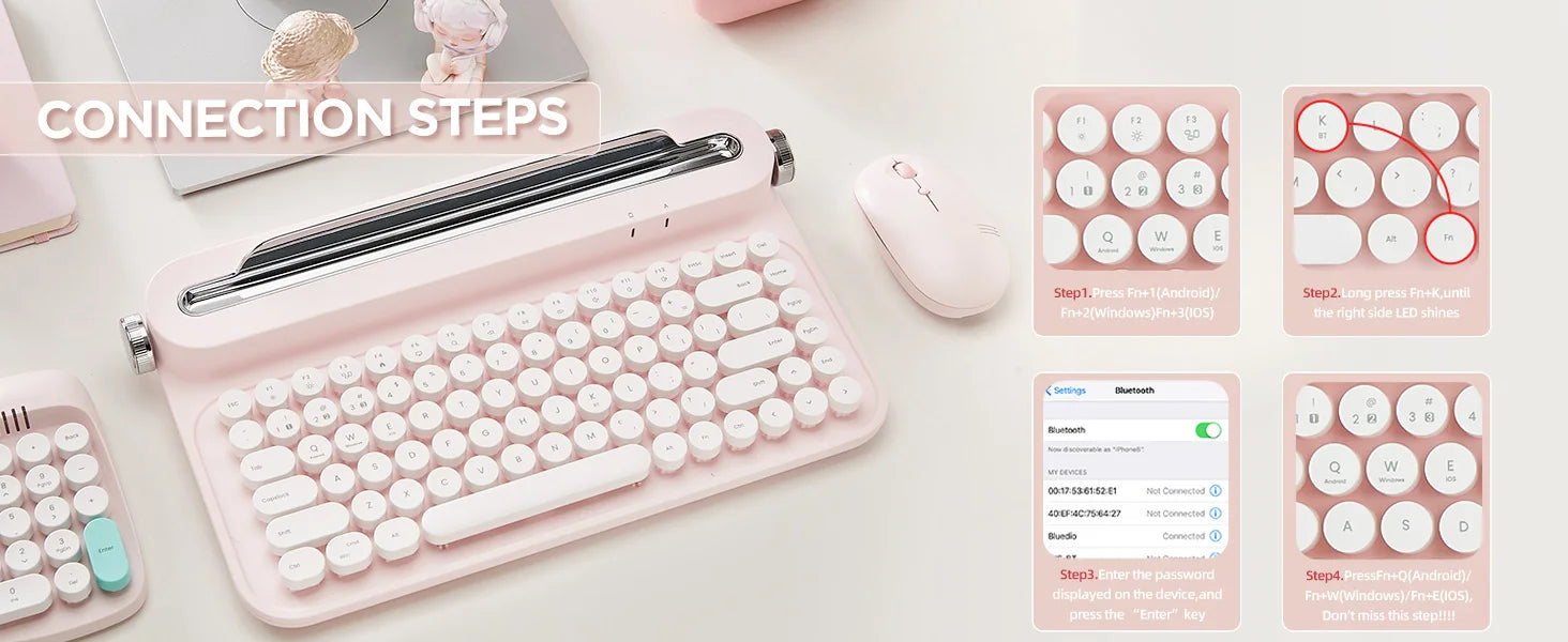 YUNZII ACTTO B305 Retro Typewriter Aesthetic Keyboard, 75% Compact Wireless Keyboard with Integrated Stand for Multi-Device