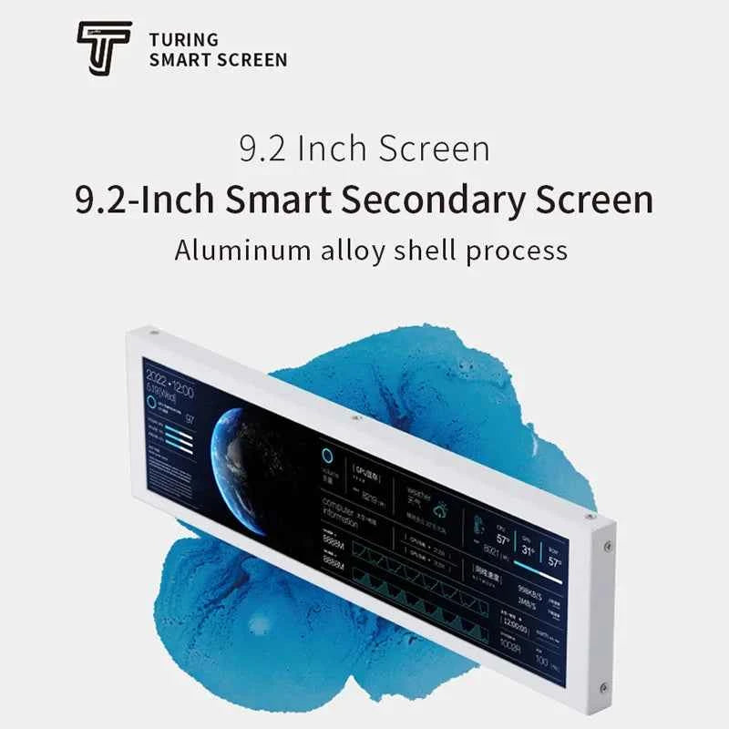 TURZX 9.2 Inch IPS USB Secondary Screen 1920x462, Smart Screen, No Need AIDA64, Type-C PH Interface CPU GPU RAM Computer Monitor