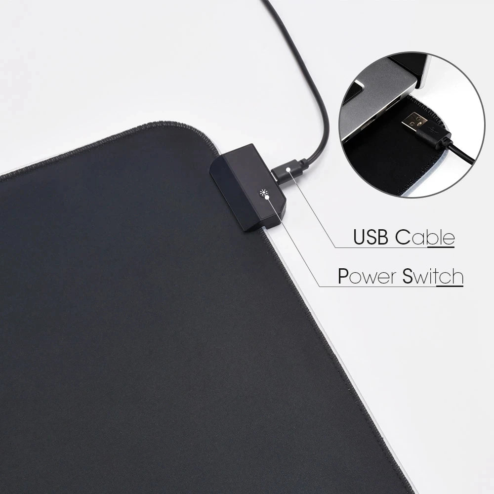 White And Black LED Mousepad RGB Gaming Mouse Pad Game Accessorie Backlit Desk Mat Computer Keyboard Mice Mat XXL Large Mausepad