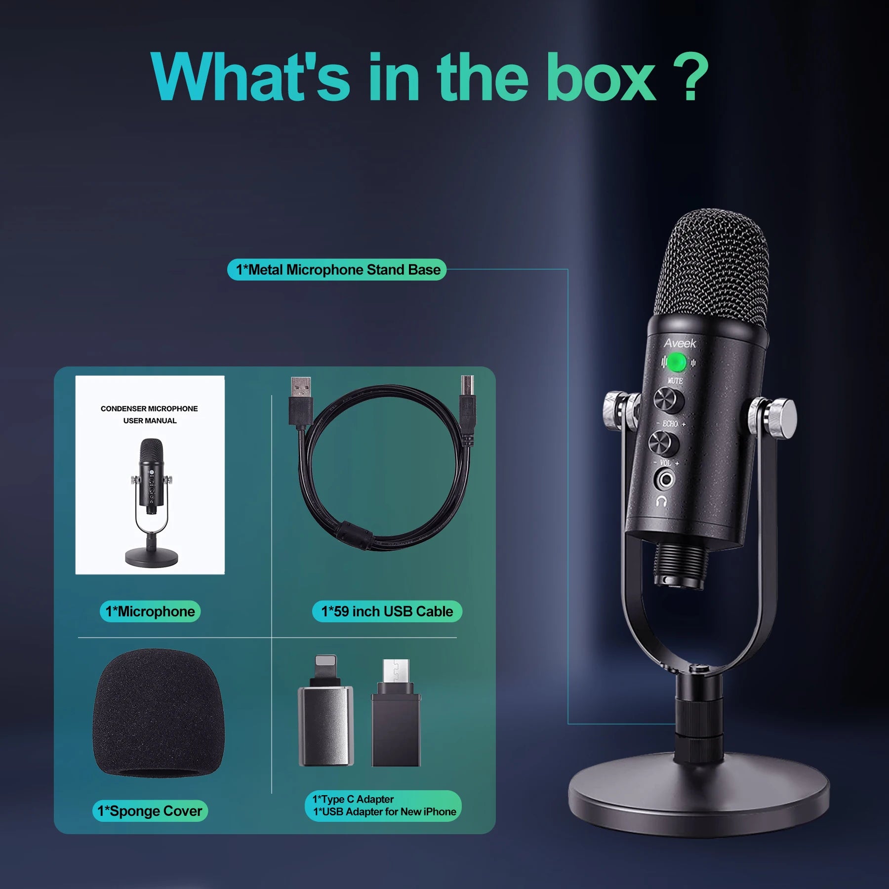 Mercase USB Condenser Microphone – Plug & Play Cardioid Mic with Mute Button for PC, Phone, PS4 & PS5, Recording & Streaming.