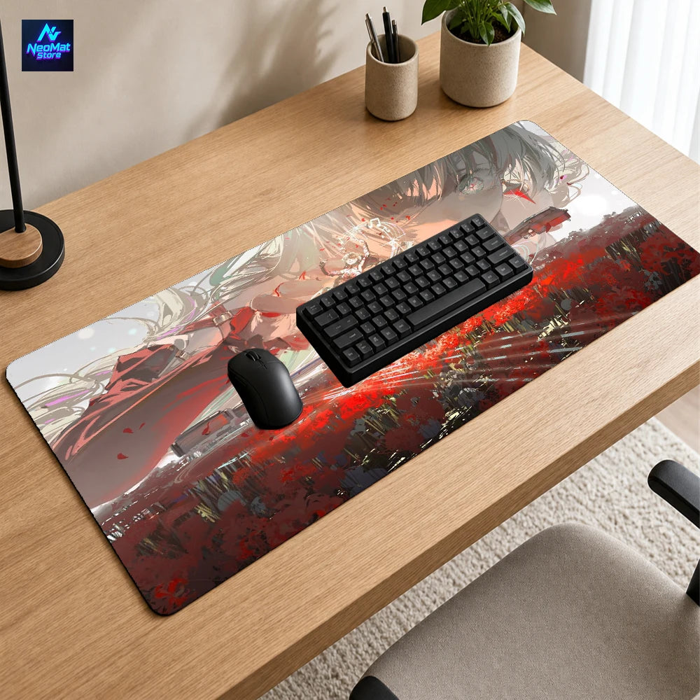 Japanese Anime Mouse Pad Gaming Desk Mat Rubber 90x40cm Red Floral Battle Scene Accessories Mousepads