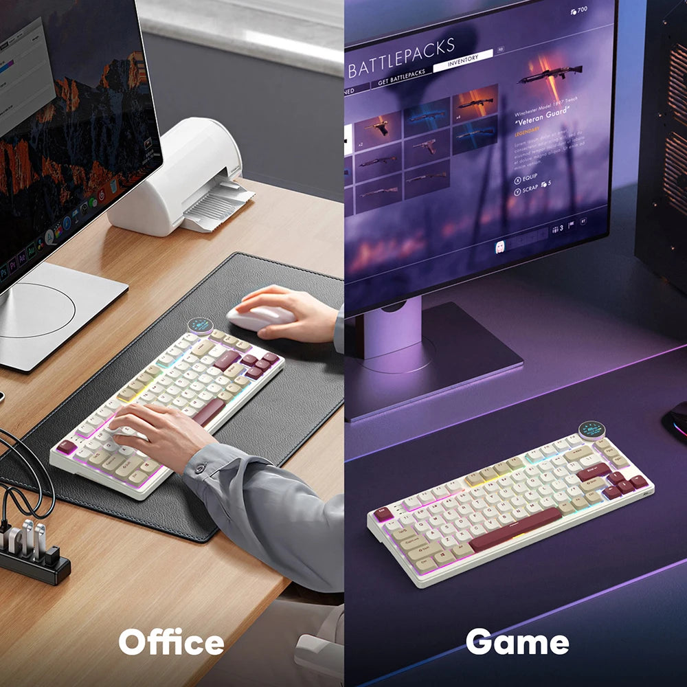 RK N80 Royal Kludge Gamer Keyboard 2.4G Wireless/Bluetooth/USB-C With 80% RGB Backlit Mechanical Keyboard Low Profile TFT Screen