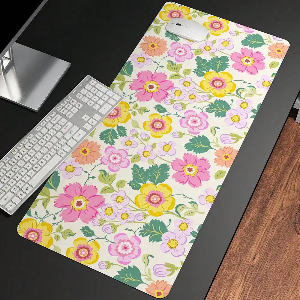 Large Mouse Pad, Wildflowers Floral Desk Mat Computer Keyboard Pad Non-Slip Rubber Base With Stitched Edges For Laptop Gaming, Office & Home