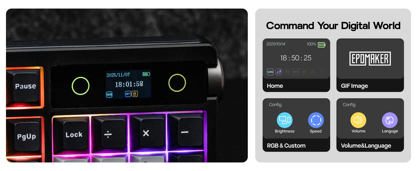 EPOMAKER TH108 PRO 100% Gasket-Mounted Tri-Mode Wireless Mechanical Keyboard RGB Backlight with TFT Smart Display & Knob