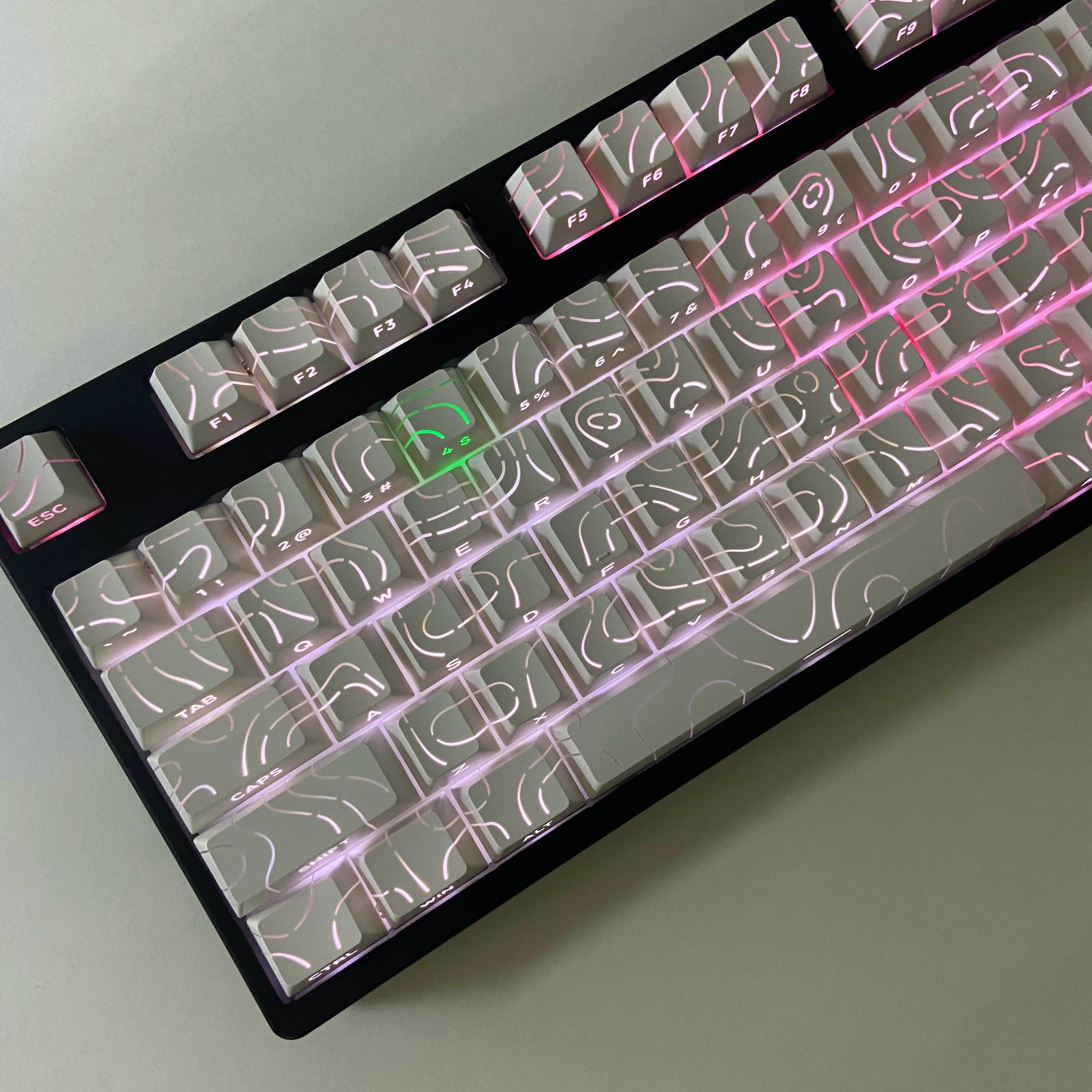 Lines Sided Shine Through Keycaps Cherry Profile Black White 97/133 Keys Customer keycaps for Mechanical Keyboard 60% 65% 75%