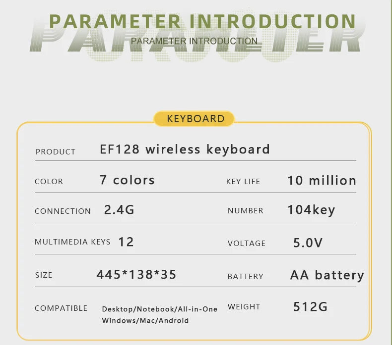 104 Keys 2.4G Wireless Gaming Keyboard and Mouse Combo,Cute Retro Round Keycap Ergonomic Keyboard,With Multimedia function keys