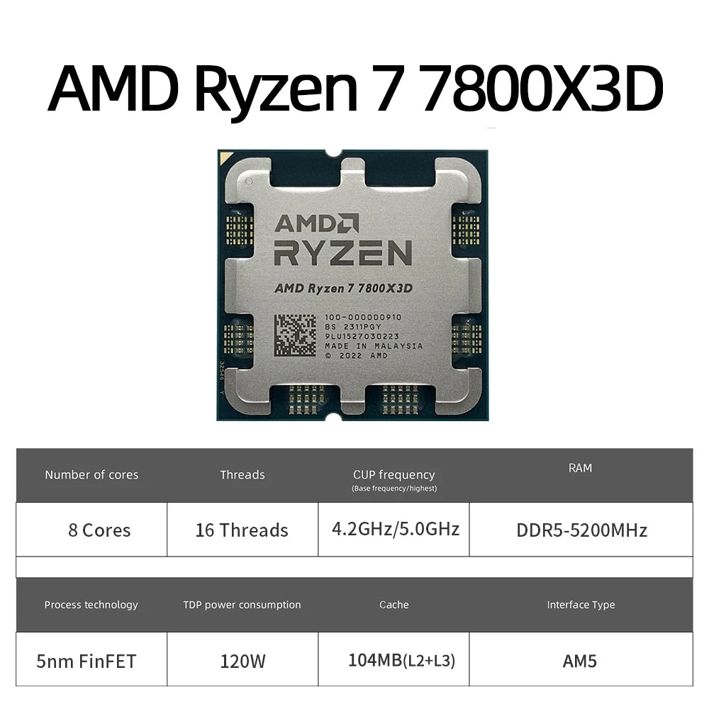AMD RYZEN 7 7800X3D Brand New CPU Gaming Processor AMD R7 7800X3D 8-Core 16-Thread 5NM 96M Socket AM5 - WinSupport Tech