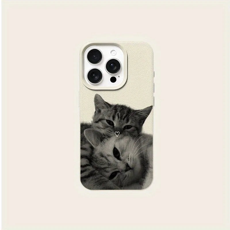 Leather pattern cute fun relative cat phone case, suitable for iPhone 17/16/15/14/13/12/11/XS/XR/X/7/8 Plus/Pro/Max/Mini