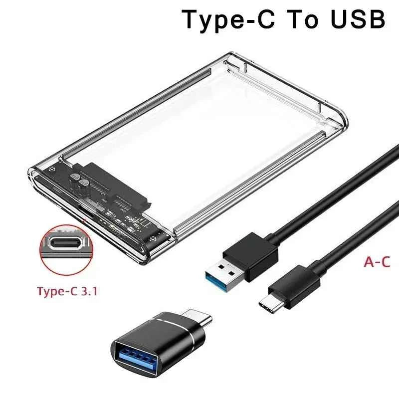 USB 3.0/Type C HDD Enclosure 2.5 inch SATA SSD External Hard Drive Case with 5Gbps Transfer Speed Clear Hard disk Case Tool-Free