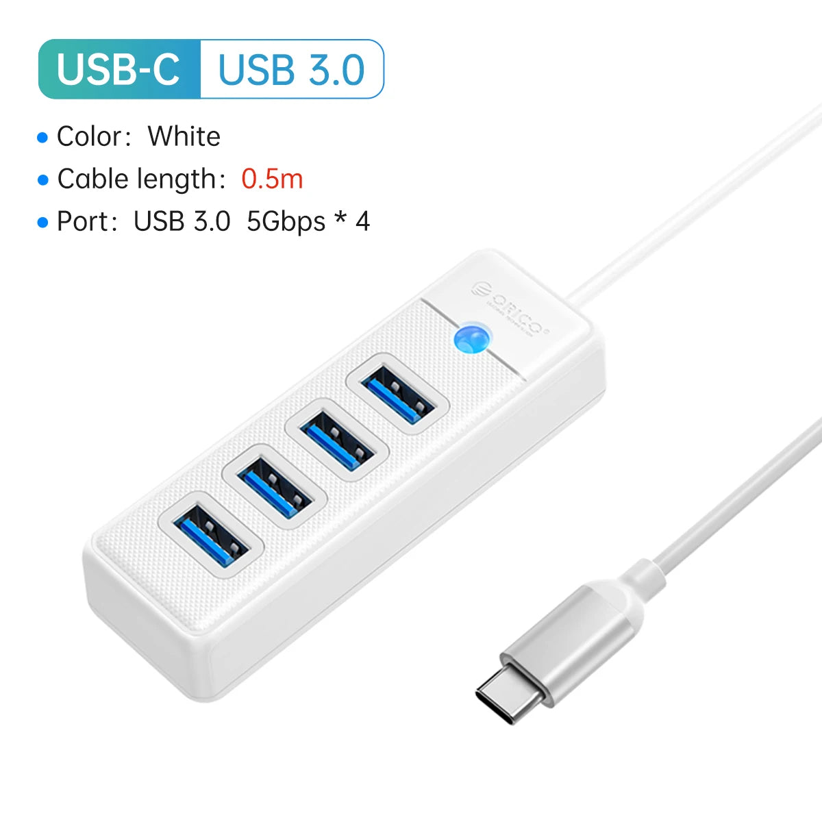 ORICO-Multi Type C Splitter 4 Ports USB 3.0 HUB 5Gbps High Speed OTG Adapter for PC Computer Accessories Macbook Pro