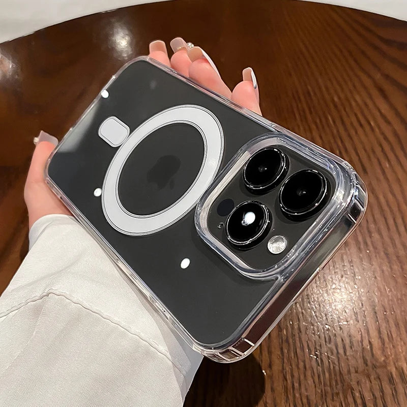 Transparent For Magesafe Magnetic Wireless Charge Case For iPhone 7 8 Xs 11 12 13 14 15 16 17 Pro Max Air Plus Shockproof Cover