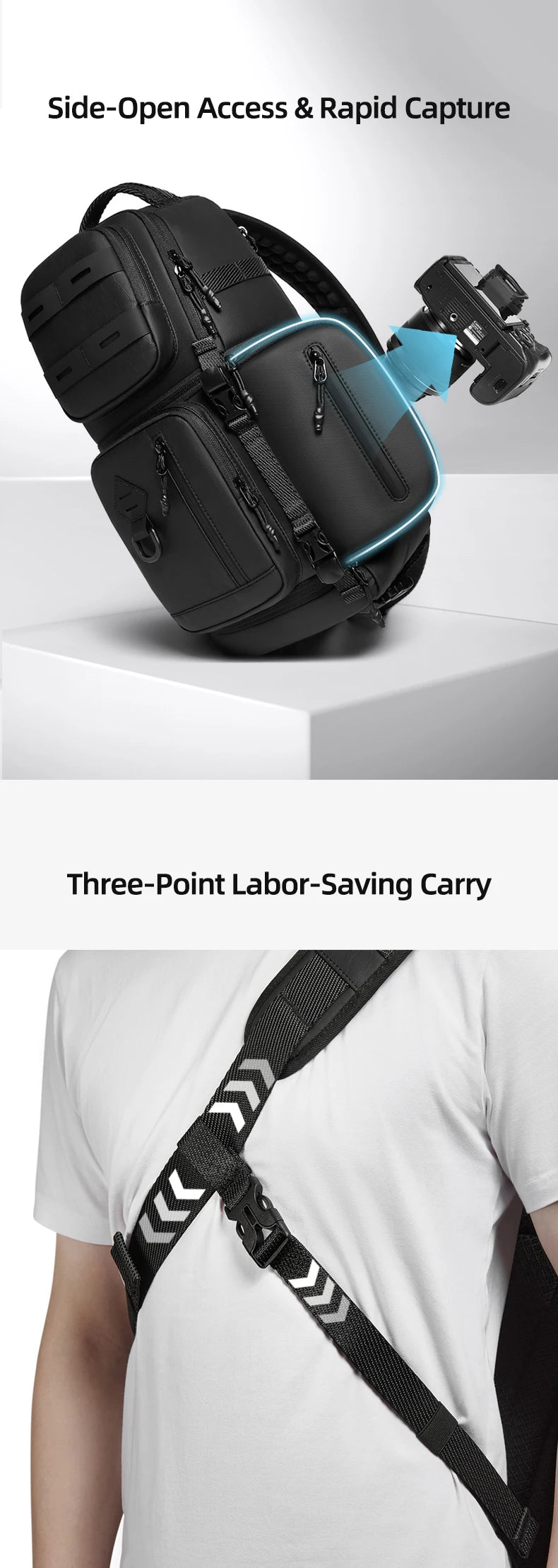 Men’s DSLR Camera Crossbody Bag – Waterproof Travel Shoulder & Chest Bag with Tripod Holder for Photography, Hiking & Outdoor Use