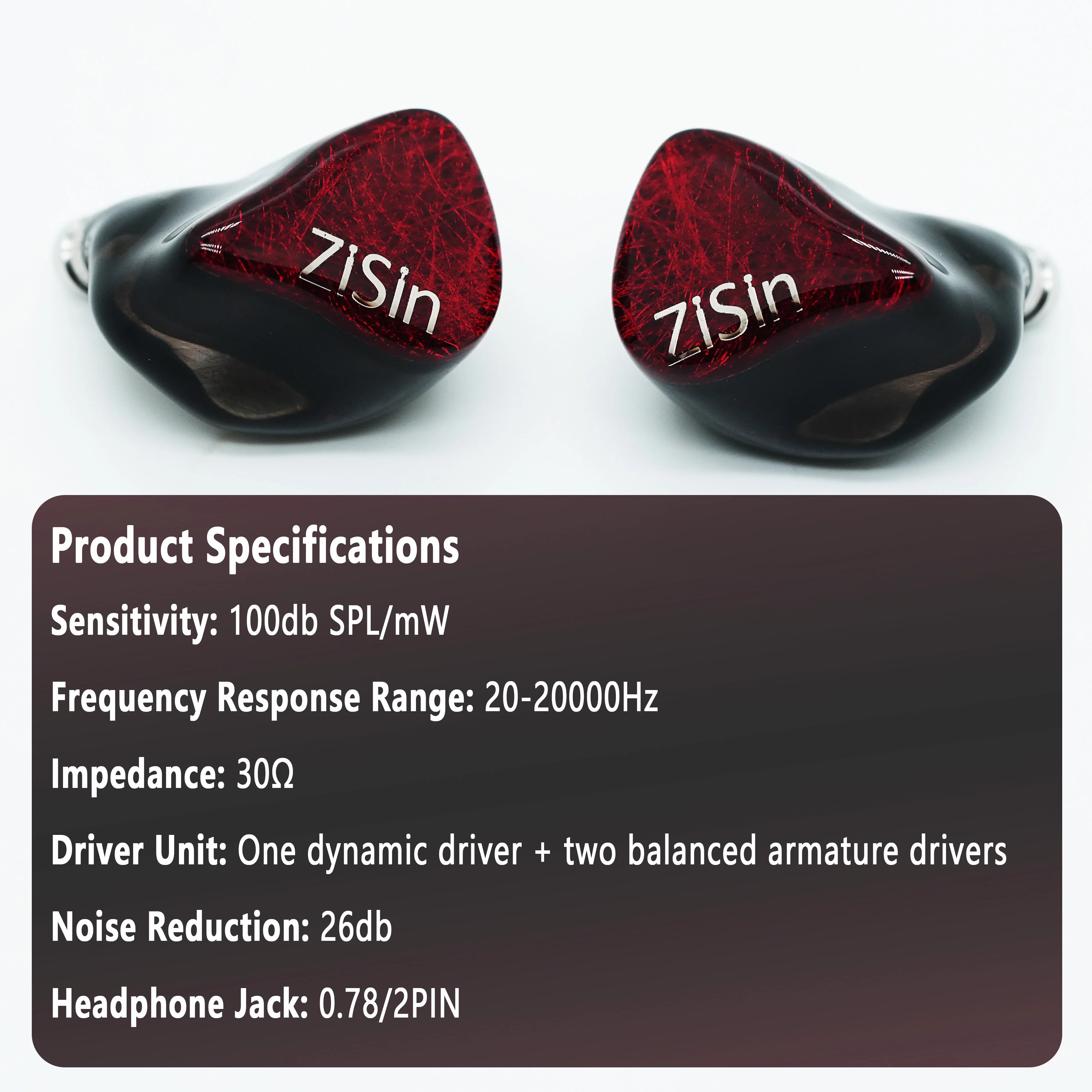 ZiSin Vermilion Flame In Ear Earphones 1DD+2BA Hybrid Drive Noise Reduction IEM 0.78mm/2PIN 4.4mm Monitoring Wired Earphones