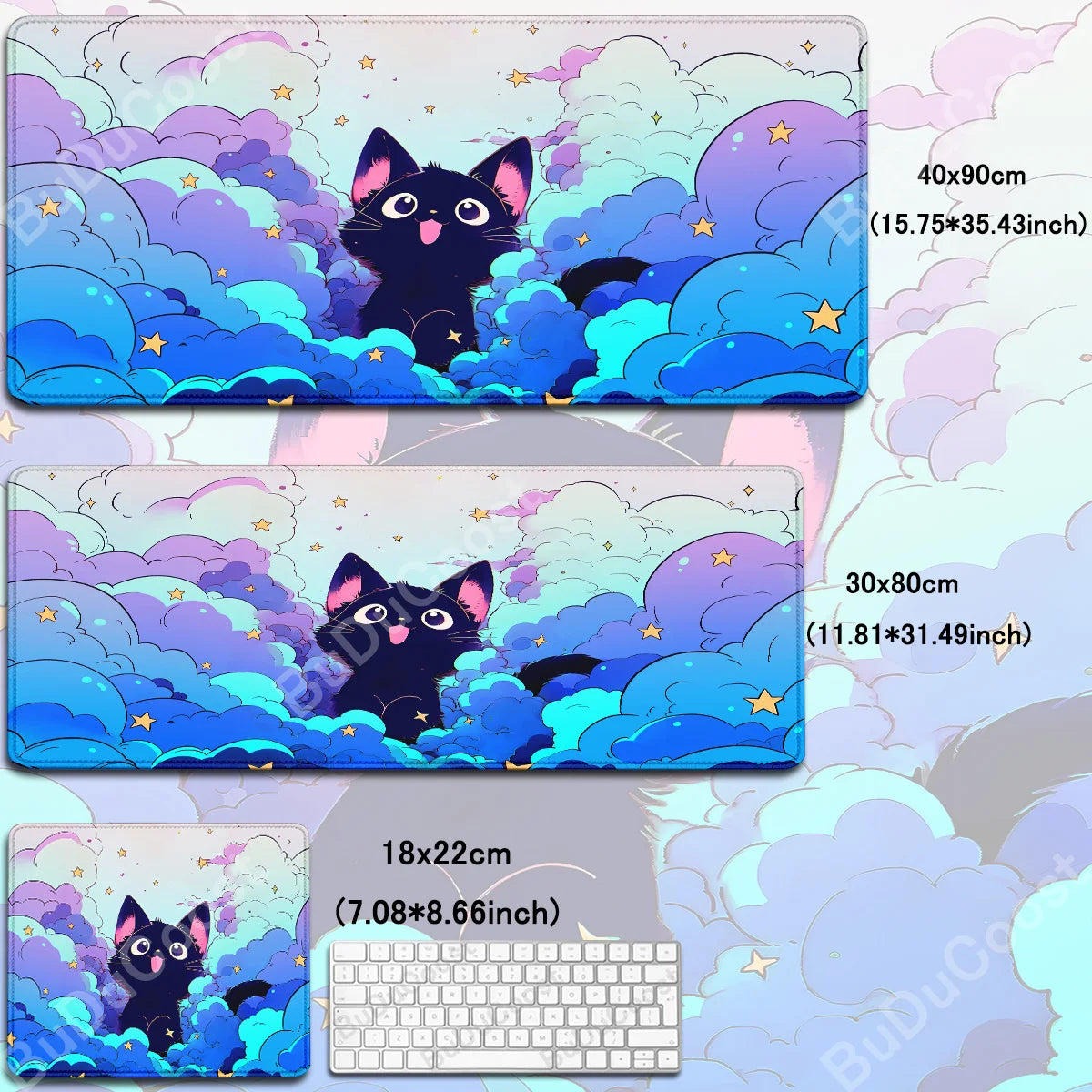 Kawaii Black Cat Mousepad Fast Delivery Keyboard Desk Mat 40x90cm Lock Edge Extend Mouse Pad Starlit Sky Office Table Protection