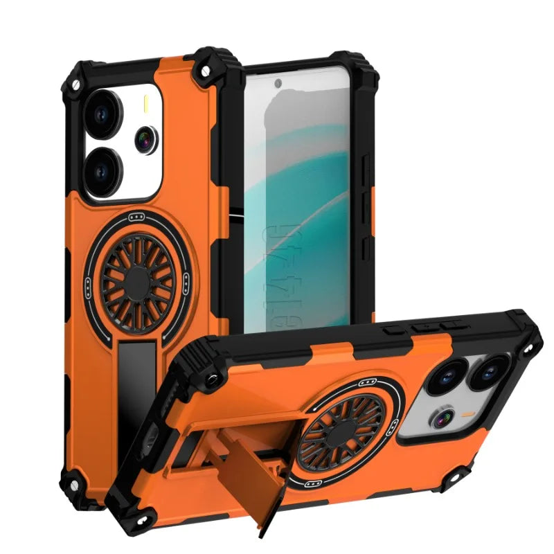 Luxurious armor 2-in-1 Shockproof Magnetic Adhesive Protective Case for Redmi Note 14 4G5G 14Pro ProPlus  With stand Hard shell