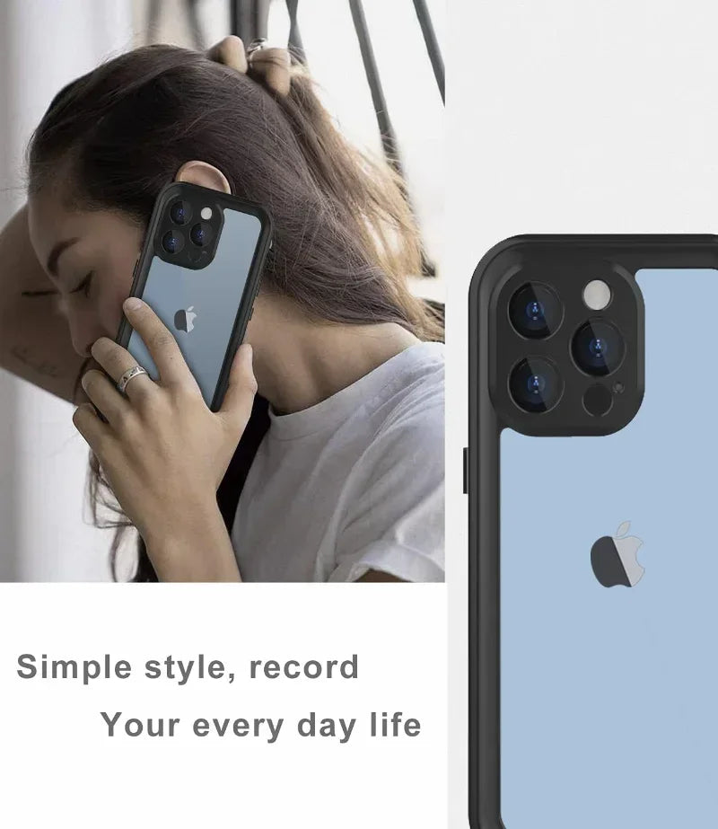 For iPhone 16 15 14 Plus 13 12 11 Pro XS Max XR IP68 Waterproof Phone Case Dustproof Diving Swim Surfing Cover Screen Protector